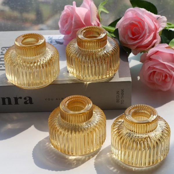 Gold Candlestick Holder Set of 4, Tapered Candlestick Holders for Table Centerpiece, Glass Taper Candle Holders Bulk for Wedding Dinning Party