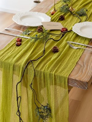 6pcs Moss Green Cheesecloth Table Runner Gauze 120 Inch 10 FT Rustic Boho Cheese Cloth Runner for Wedding Baby Shower Bridal Shower Birthday Party Long Sheer Home Decorations