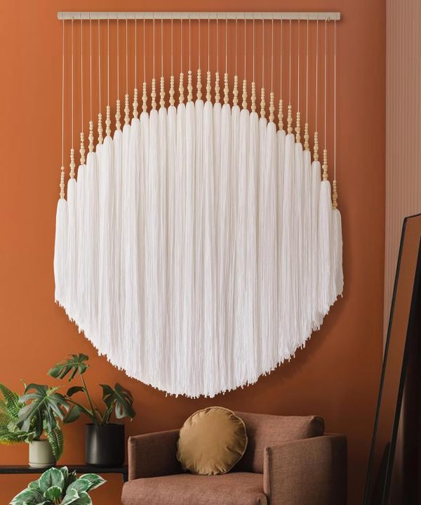 Boho Wall Decor Yarn Wall Hanging  Wall Hanging Fiber Wall Art White Beads Tassel Wall Decor Boho Chic Home Decor 39" W x 55" L
