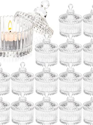 16 Piece Votive Candle Holders with Lids, Tealight Candle Holders in Bulk, Glass Small for Table Centerpiece, Wedding, Home Decor (2.68'' x 1.65'', Clear)