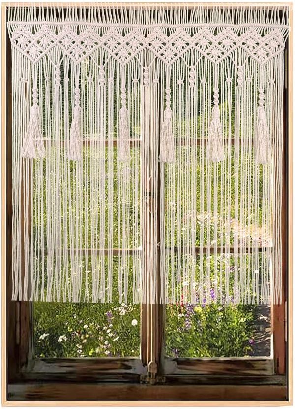 Wall Hanging, Handmade Bohemian Tapestry, Wall Decor, Doorway Curtain, Tassel Fringe-Window Treatment