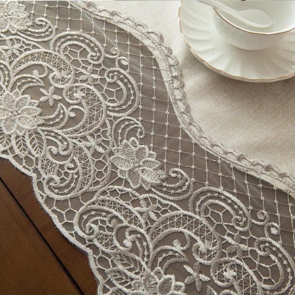 Faux Linen Embroidered Tablecloth 60x84 inch for Rectangle Tables - Waterproof Modern European Style Table Cloth - Vintage Farmhouse Table Cover for Kitchen Patio Picnics Dining Occasion