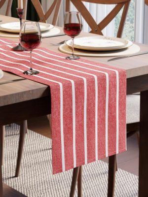 Cotton Dining Table Runner | Roma Red Stripes | Size 13x104 in - Machine Washable & Durable