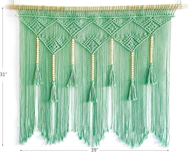 Large  Wall Hanging  Headboard for Bedroom  Window Curtains Boho Wall Decor Wall Art tapestry Tassel Woven Wall Backdrop 31”X39” (Wood Dowels Not Included)